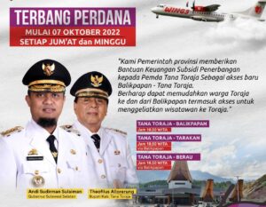 Disuntik’ Bantuan Keuangan Provinsi Sulsel, Besok Penerbangan Perdana Toraja – Balikpapan