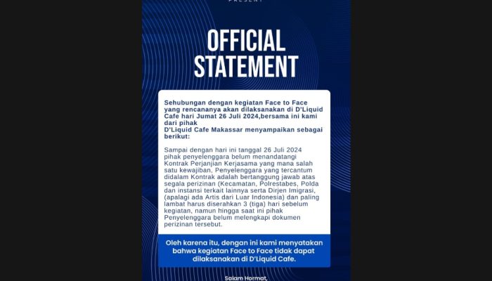 Manajemen Hotel Claro Makassar Batalkan Face to Face yang Akan Digelar di D’Liquid