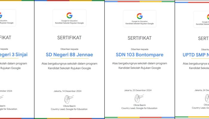Tahun 2024 sebanyak 4 sekolah di sinjai menjadi kandidat sekolah rujukan Google (KSRG)