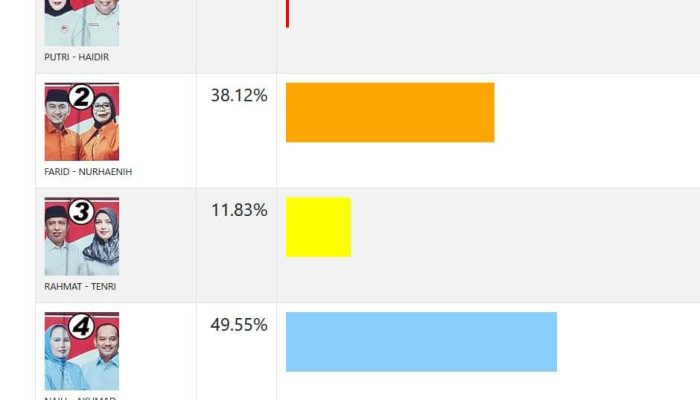 Quick Count SSI PSU Pilwali Kota Palopo Data Masuk 86.5%: Naili-Ome Menang