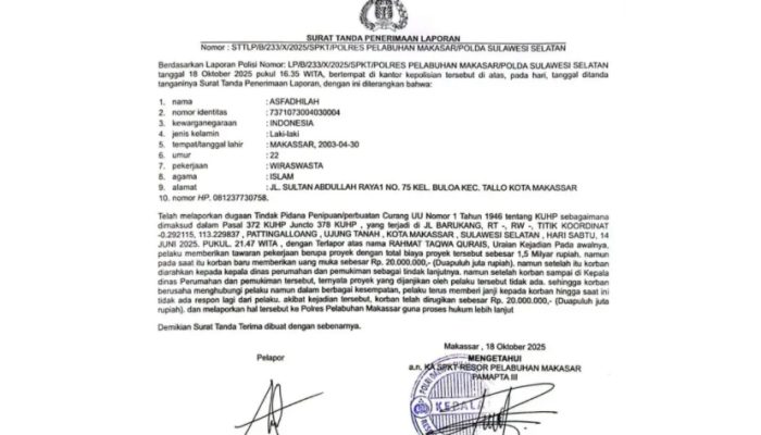 Seorang Anggota DPRD Makassar Dilaporkan Dugaan Penipuan