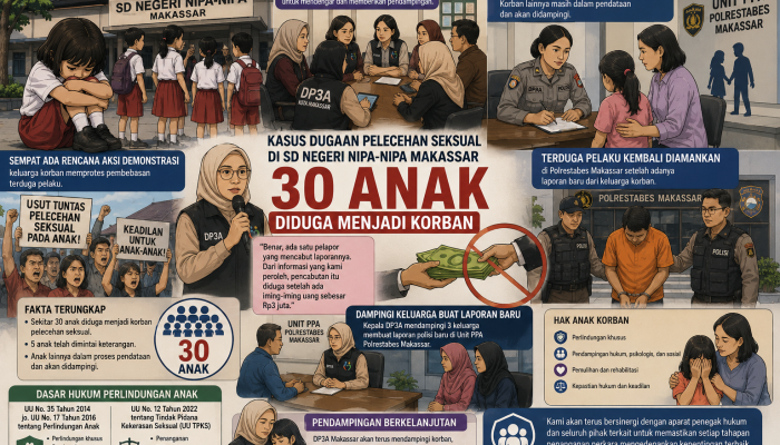 DP3A Makassar Ungkap Dugaan Korban Pelecehan di SDN Nipa-Nipa Bertambah Jadi 30 Anak